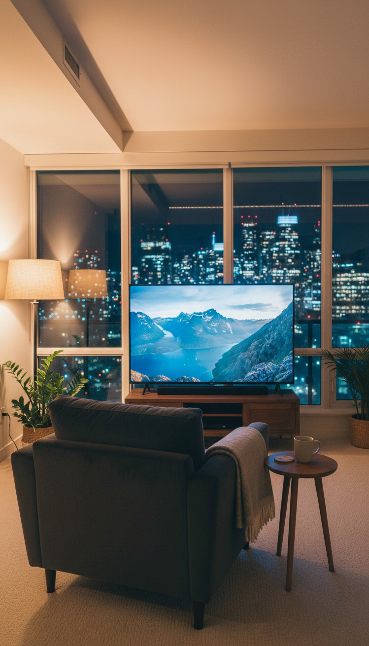 Condo living room - City Lights & Cozy Condo Living - These city lights create a killer backdrop. The...