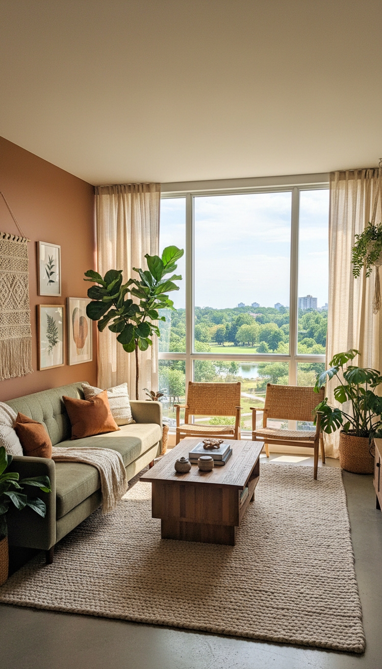 Condo living room - Condo Living Room: Nature Inside - These wooden floors glow warmly, reflecting light that...