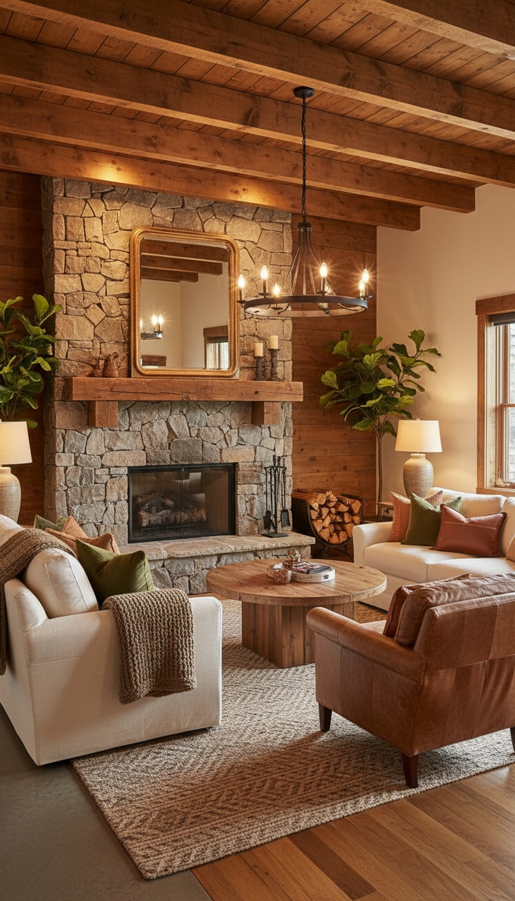 Condo living room - Rustic Condo Living Room Designs - The wooden beams draw your eye upward, creating...