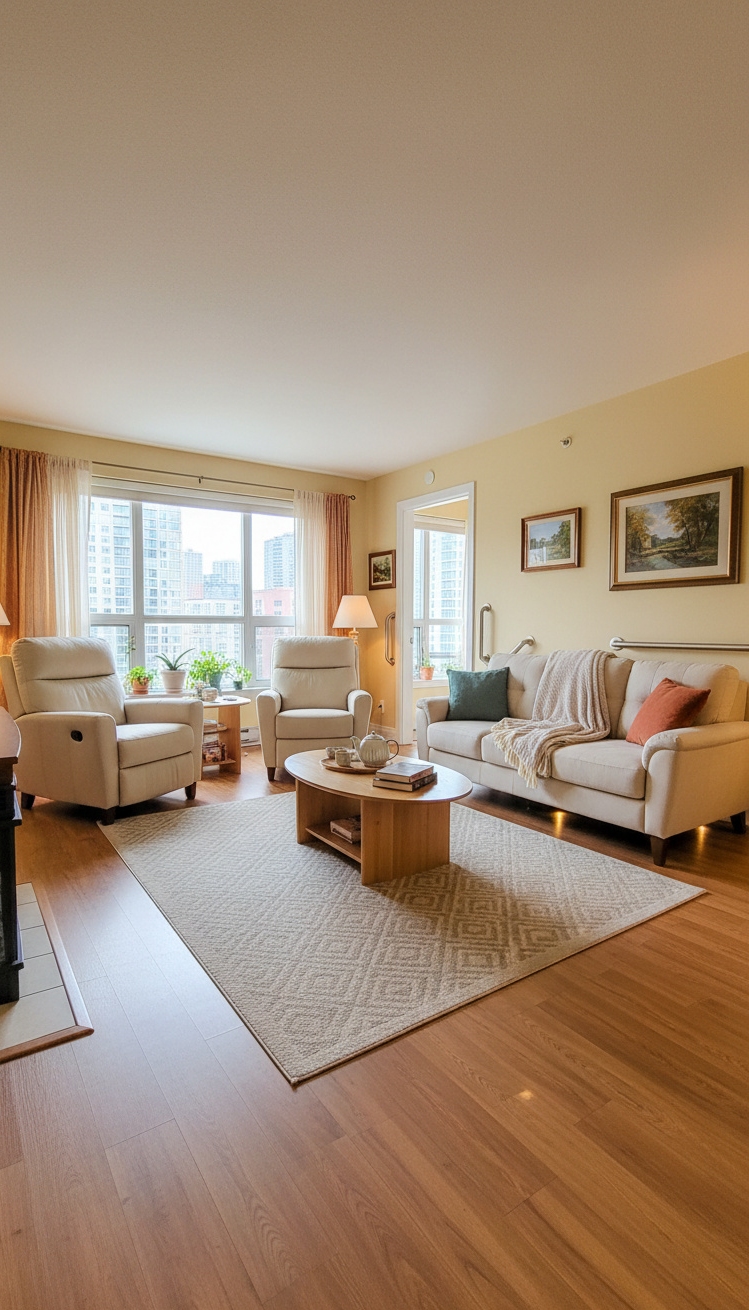 Condo living room - Comfort & Style in Condo Living - These plush armchairs practically beg you to sink...