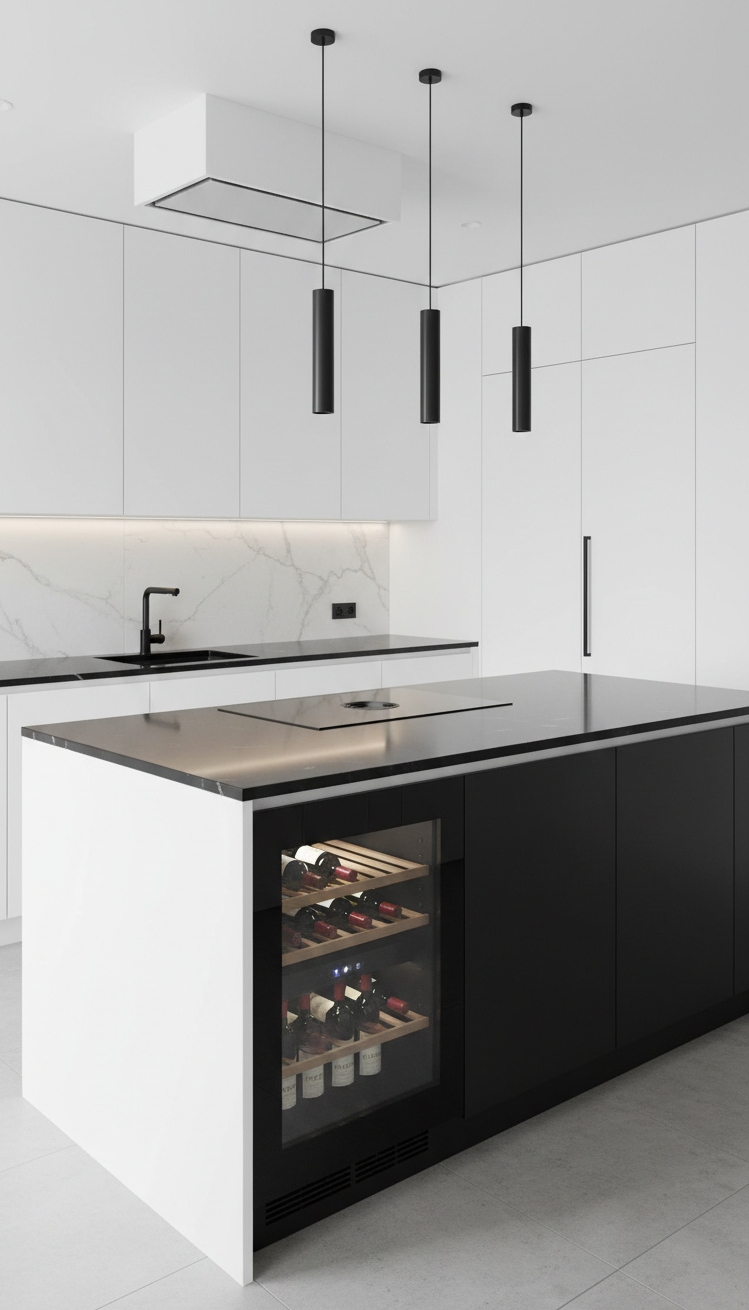 white kitchens with black countertops - White Kitchens, Bold Black Counters - These black quartz countertops look smooth and cool...