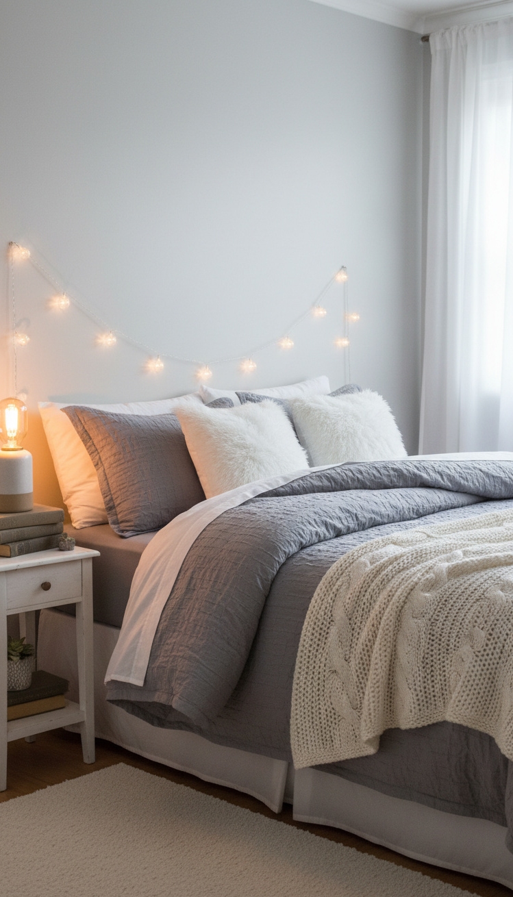 white and gray bedroom - Soft Textures Make Gray Linens Inviting - These plush gray bed linens look so inviting....