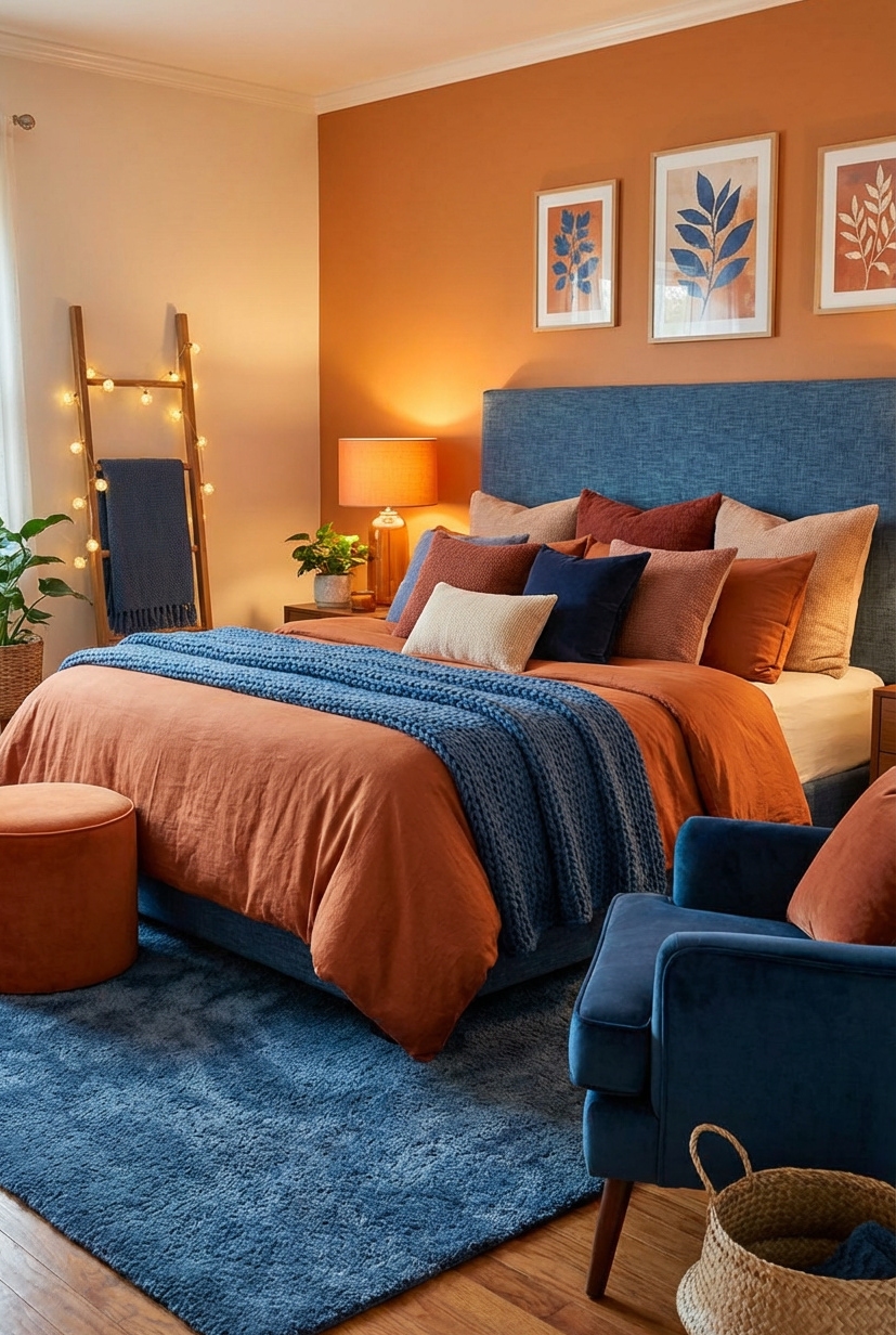 21 Ways to Design Orange Bedrooms - Bold Walls Command Bedroom Attention - These walls command attention with their bold orange...