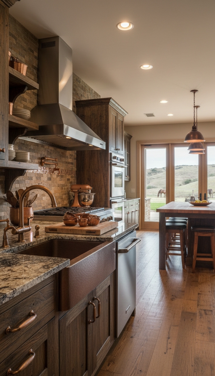 ranch mansion - Granite Countertops Gleam Under Warm Lighting - These granite countertops practically gleam under the warm...