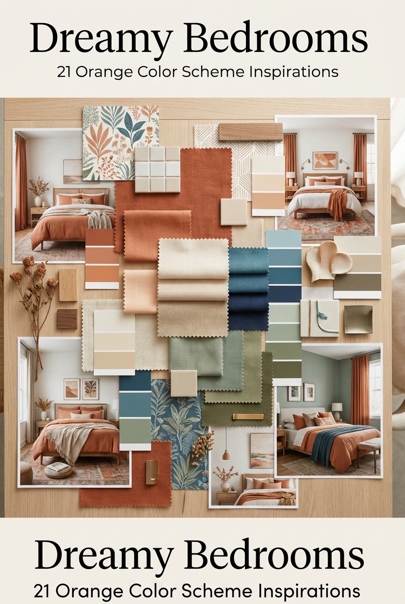 21 Ways to Design Orange Bedrooms - Patterned Curtains Steal the Show - These patterned curtains steal the show, mixing shades...