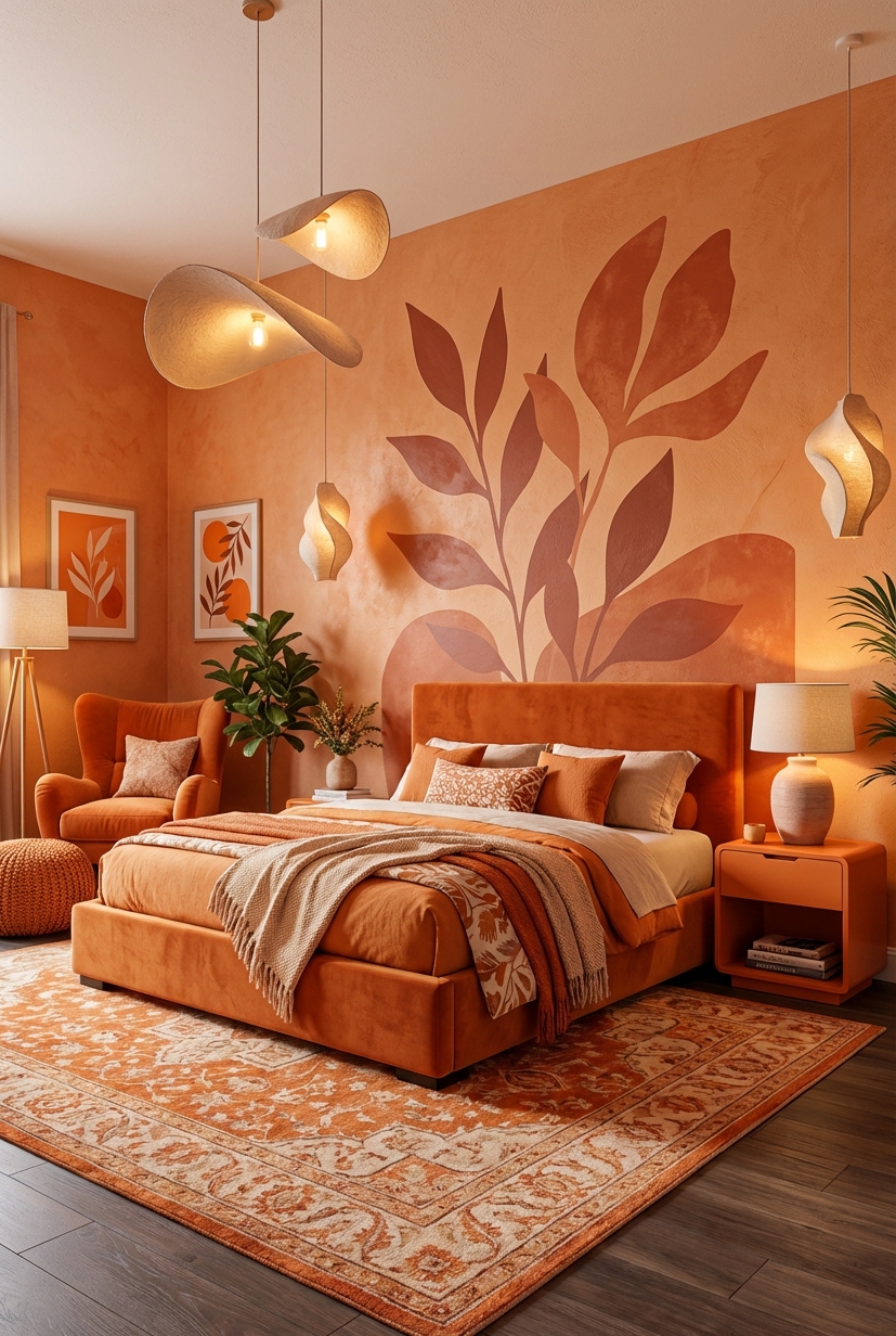 21 Ways to Design Orange Bedrooms - Textured With Walls - These textured walls command attention with their warm...