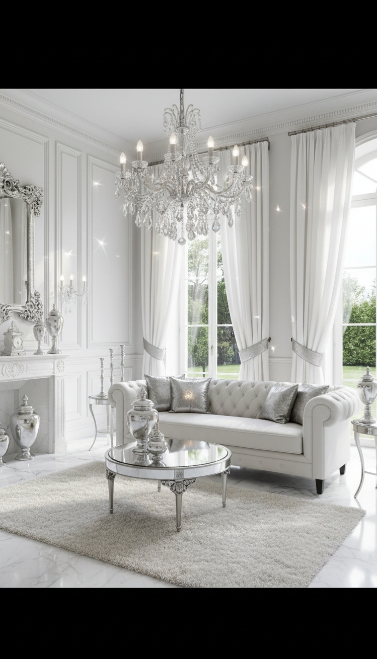white living room - White Living Room: Elegant Design Ideas - The crystal chandelier grabs your eye first. It...