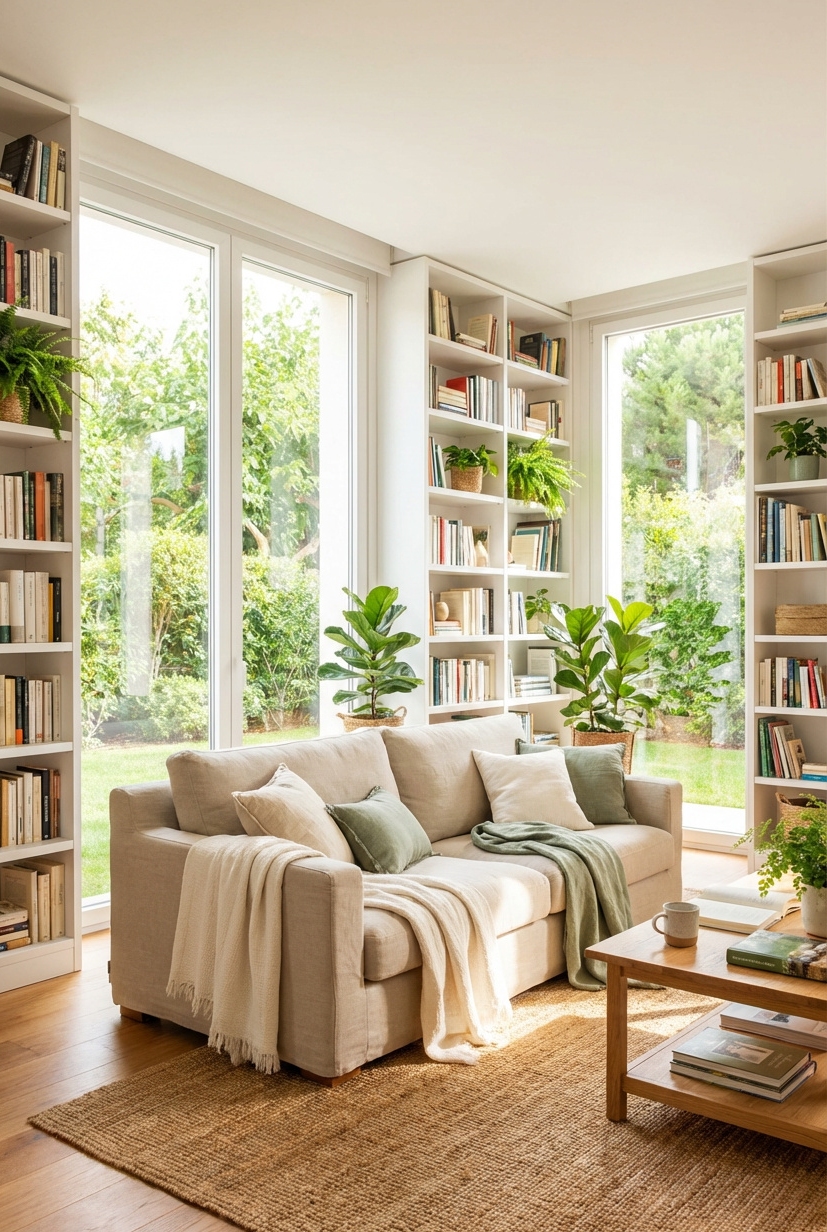 22 Ways to Design Your Dream Home Library - White Bookshelves: Design That Bounces Light - These white bookshelves practically glow. Light bounces off...