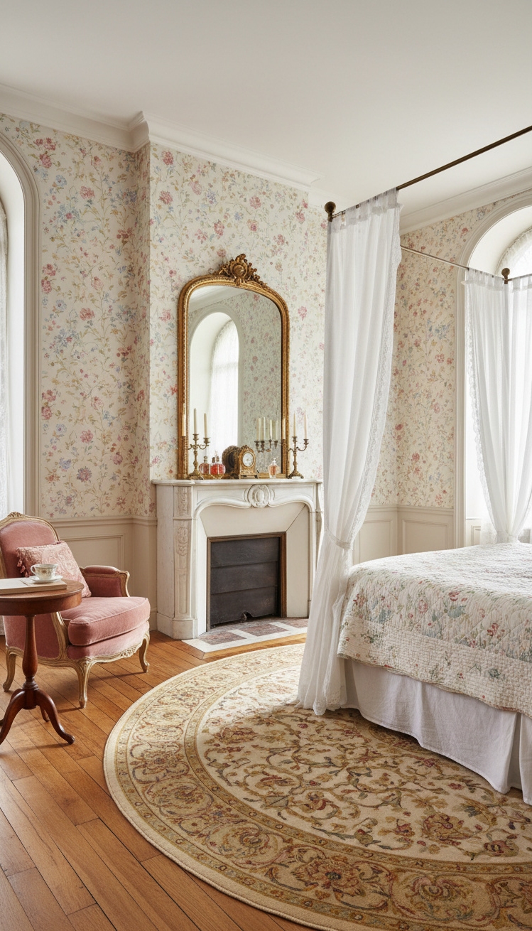french bedroom aesthetic - French Bedroom: Ornate and Inviting Interiors - The pastel wallpaper sets a soft tone, doesn't...