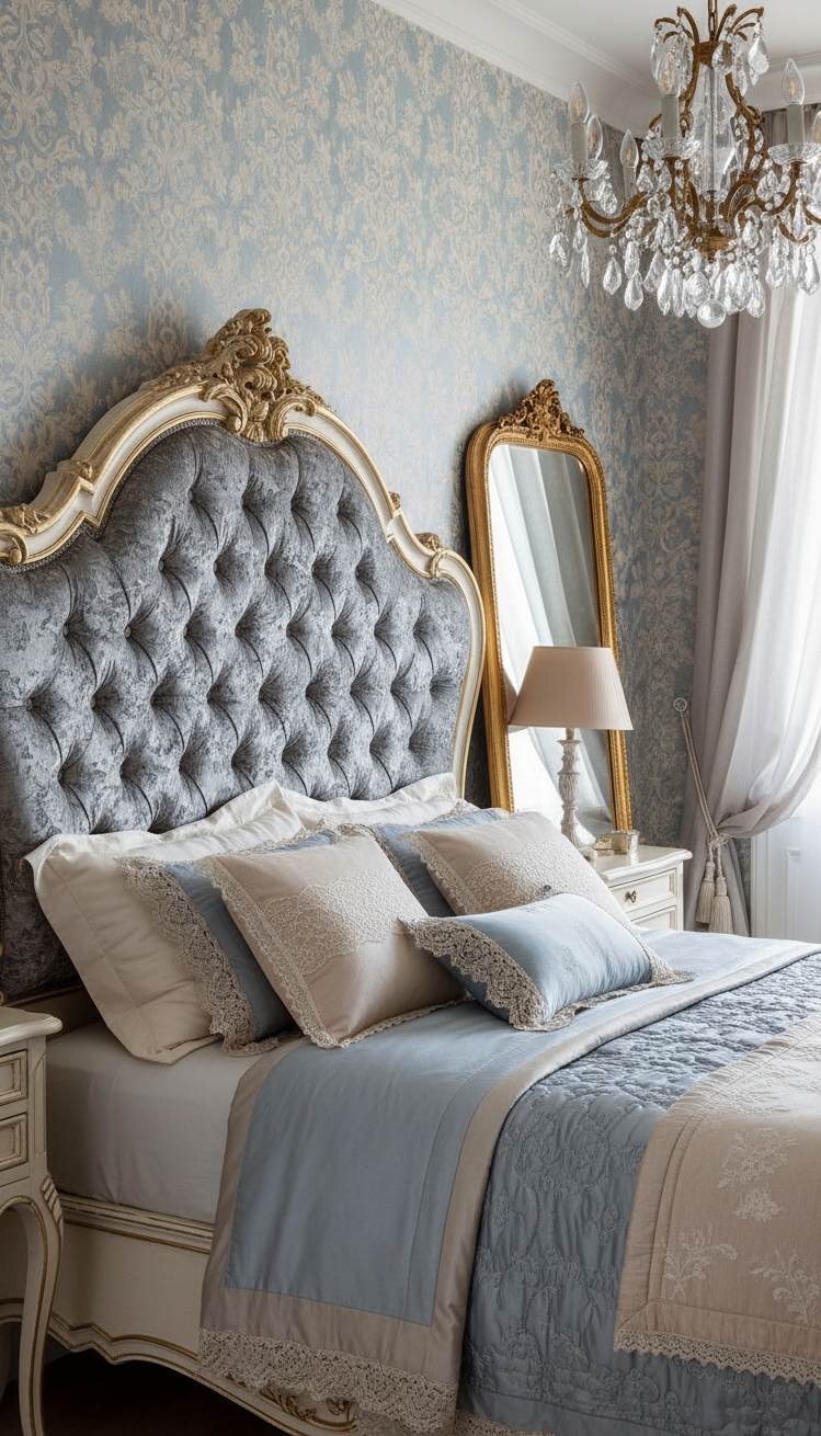french bedroom aesthetic - Tufted Headboards: French Bedroom Elegance - The tufted headboard steals the show. Its plush...
