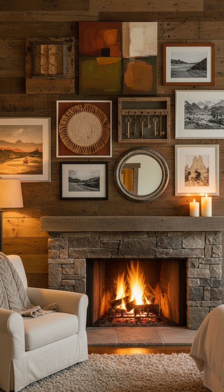 gallery wall bedroom ideas - Curated Collection Above the Fireplace - The gallery wall is the star, drawing your...