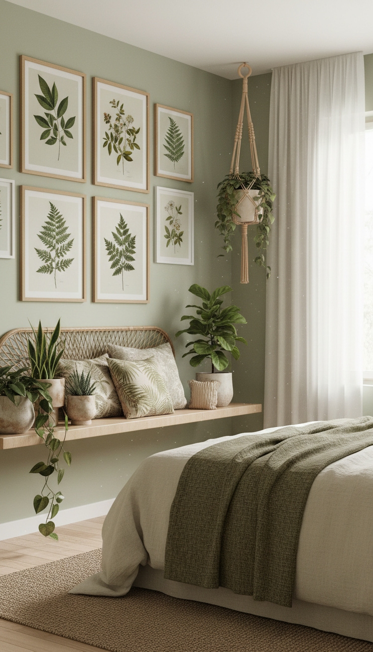 gallery wall bedroom ideas - Botanical Prints Create Calming Bedroom - These botanical prints create a calming gallery wall....