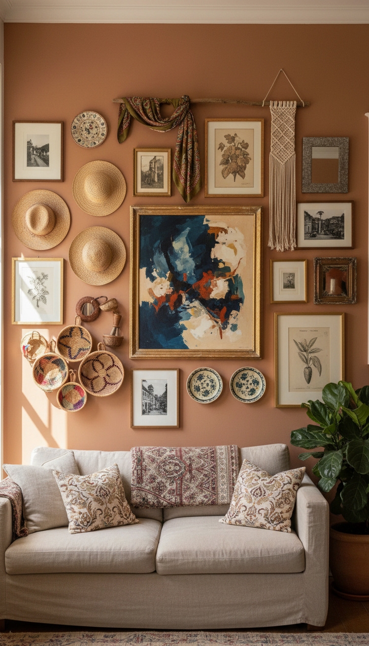 gallery wall bedroom ideas - Woven Baskets Grab Bedroom Attention - The gallery wall grabs your attention right away....