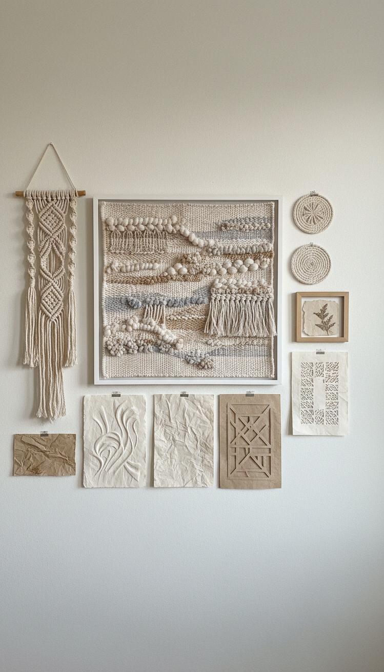 gallery wall bedroom ideas - Texture Takes Center Stage: Gallery Walls - The gallery wall is all about texture. Woven...