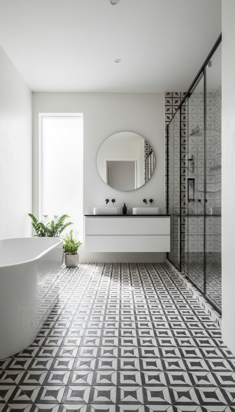 modern bathroom tiles - Modern Bathrooms: Geometric Tile Designs - These geometric cement tiles grab your attention right...