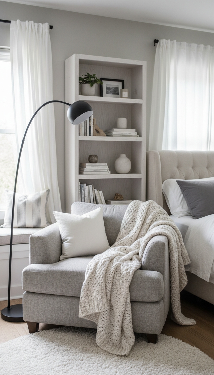 white and gray bedroom - Soft Textures Create a Calm Mood - These soft textures create a calm mood. The...