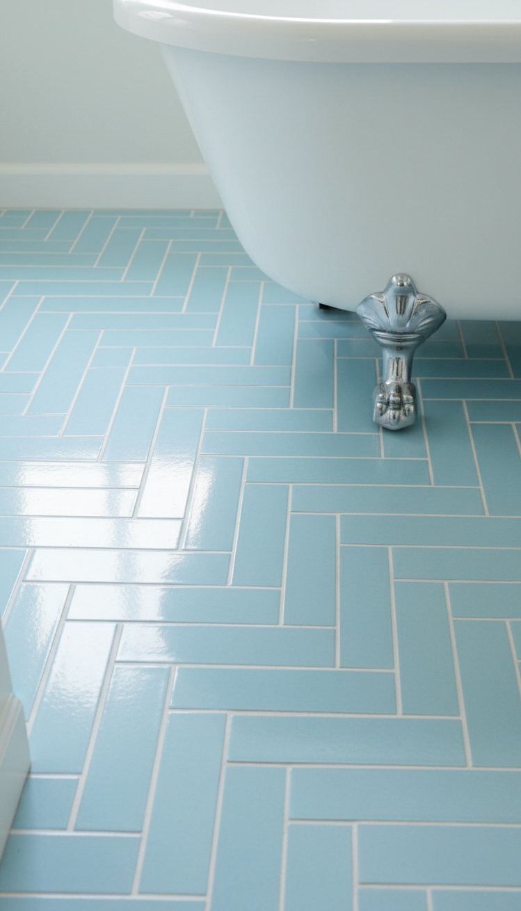 modern bathroom tiles - Herringbone Tile: Modern Bathroom Style - These light blue ceramic tiles form a herringbone...