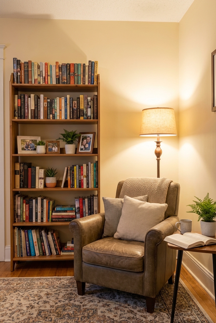 22 Ways to Design Your Dream Home Library - Design a Warm, Inviting Bookshelf Scene - The books on this shelf create a warm,...