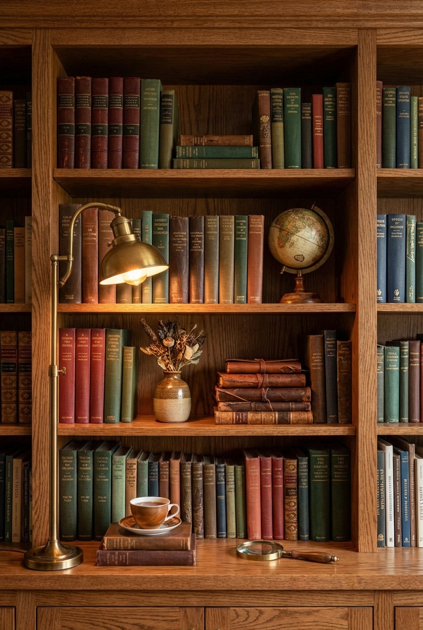 22 Ways to Design Your Dream Home Library - Worn Leather Armchair Invites You In - The worn leather armchair invites you to sink...