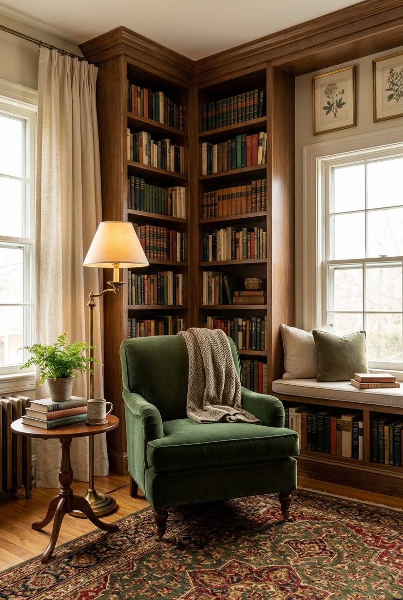 22 Ways to Design Your Dream Home Library - Built-In Bookshelves Stretch Floor to Ceiling - These built-in bookshelves stretch floor to ceiling, packed...