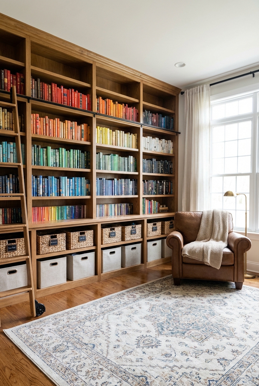 22 Ways to Design Your Dream Home Library - Built-In Bookshelves Create Cozy Nook - The built-in bookshelves create a cozy nook. See...