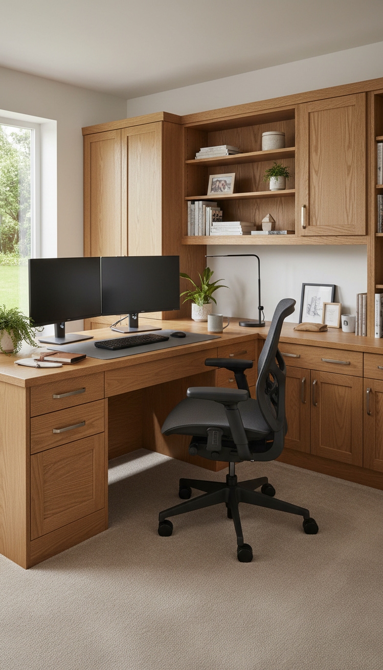 flooring that goes with oak cabinets - Flooring Ideas for Oak Cabinet Harmony - flooring that goes with oak cabinets - The neutral carpet creates a soft foundation in...