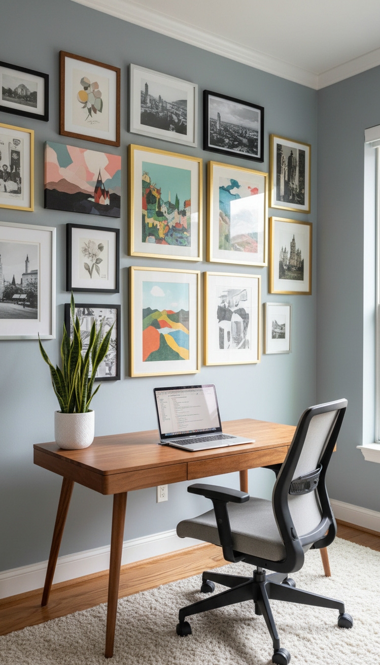 women's home office ideas - Gallery Wall Grabs Your Attention - The gallery wall grabs your attention right away....