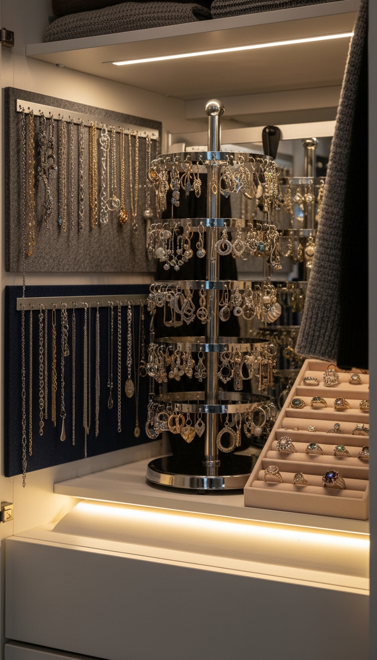 bedroom closet organization - Jewelry Nook Carousel Close-Up - The rotating earring carousel catches your eye first,...