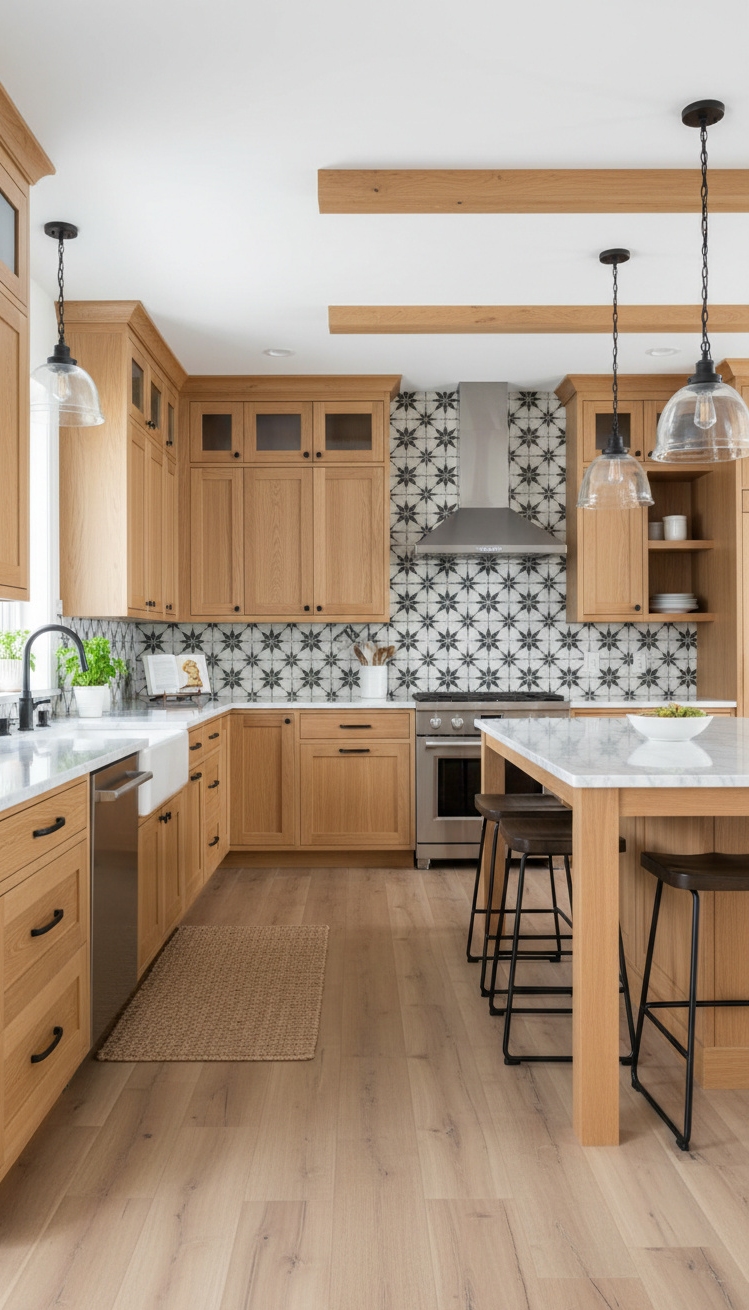 flooring that goes with oak cabinets - Flooring Ideas for Oak Cabinets - flooring that goes with oak cabinets - These oak kitchen cabinets glow with a warm,...