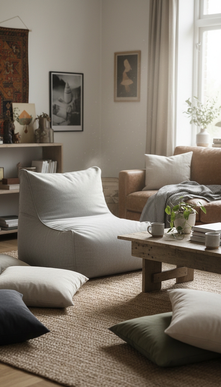 Light Grey Couch Living Room Ideas - Light Grey Couch: Relaxed Living Spaces - The light grey bean bag practically begs you...