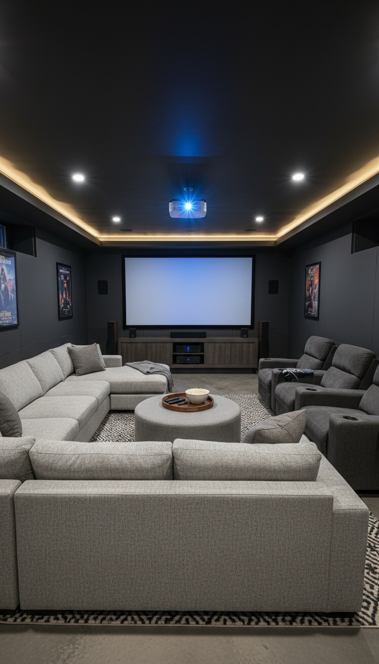 Light Grey Couch Living Room Ideas - Light Grey Couch: Cozy Living Rooms - These dark walls create a cozy, enveloping feel,...