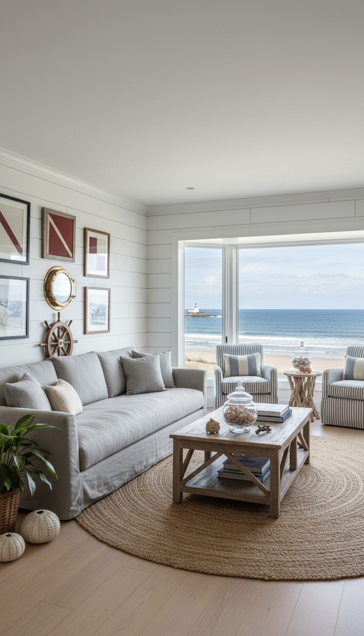 Light Grey Couch Living Room Ideas - Coastal Calm: Light Grey Couch Ideas - The light gray slipcovered sofa invites you to...