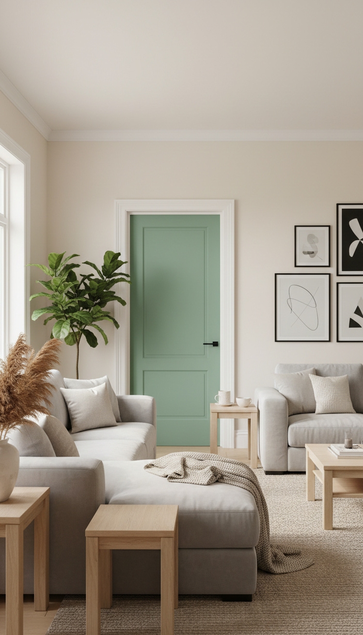 green living room - Green Door: A Colorful Living Room - These painted doors command attention. A lively green...