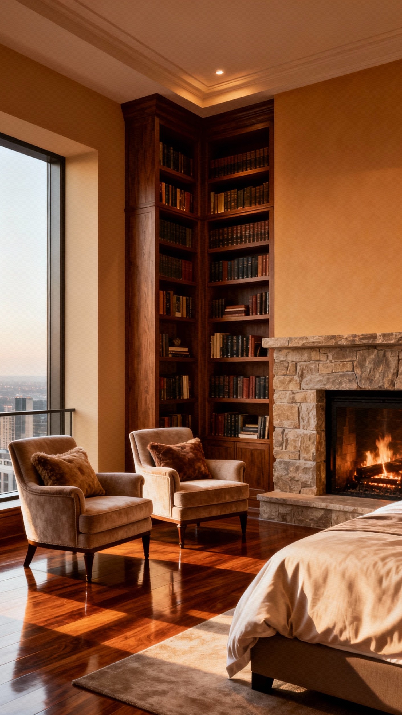 luxury penthouse bedroom - Penthouse Bedroom: Fireplace Anchors the Room - The fireplace anchors this penthouse bedroom, drawing your...