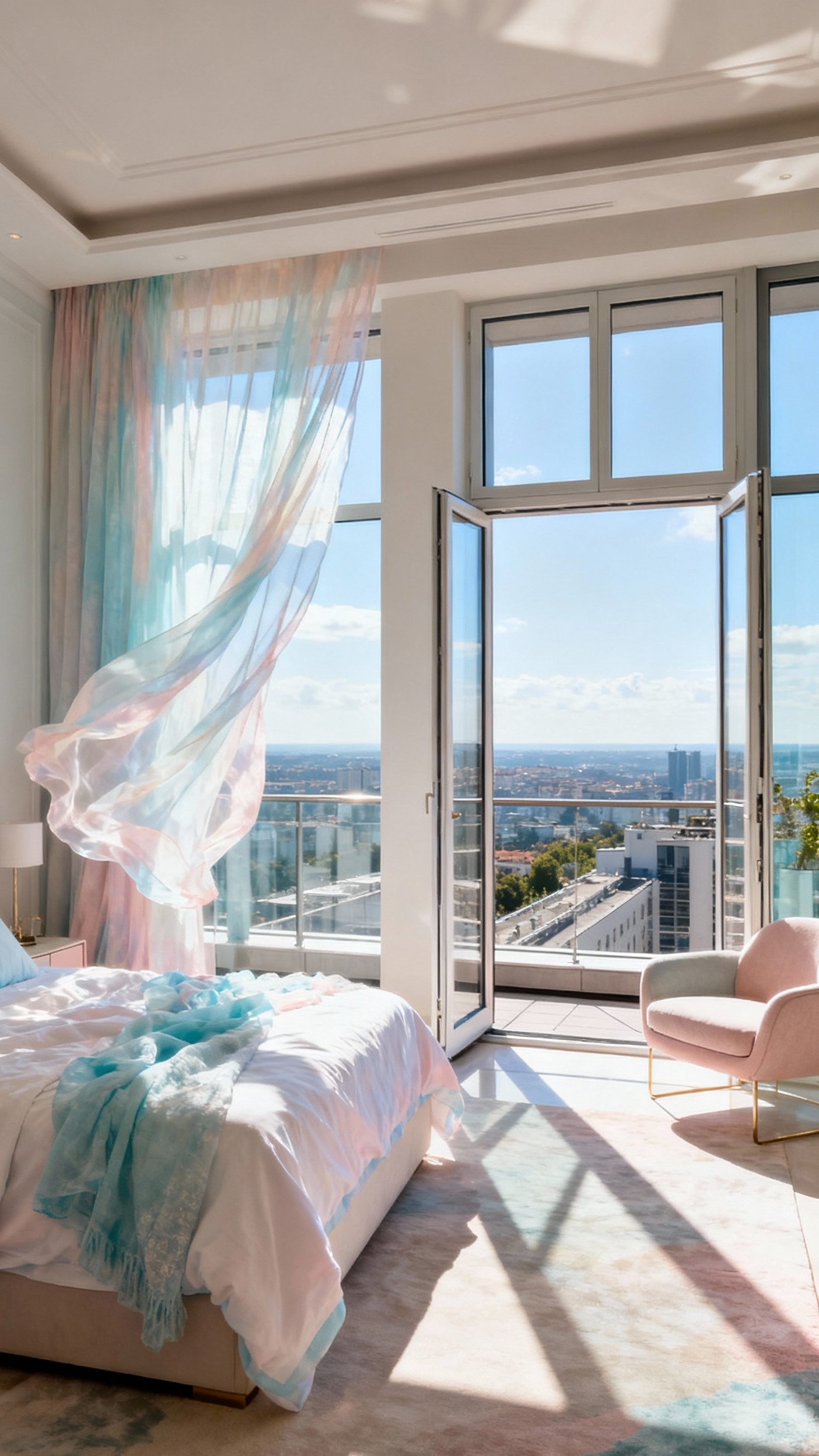 luxury penthouse bedroom - Linen Drapes: Sunlight Streams In - These linen drapes practically glow. Sunlight streams through...