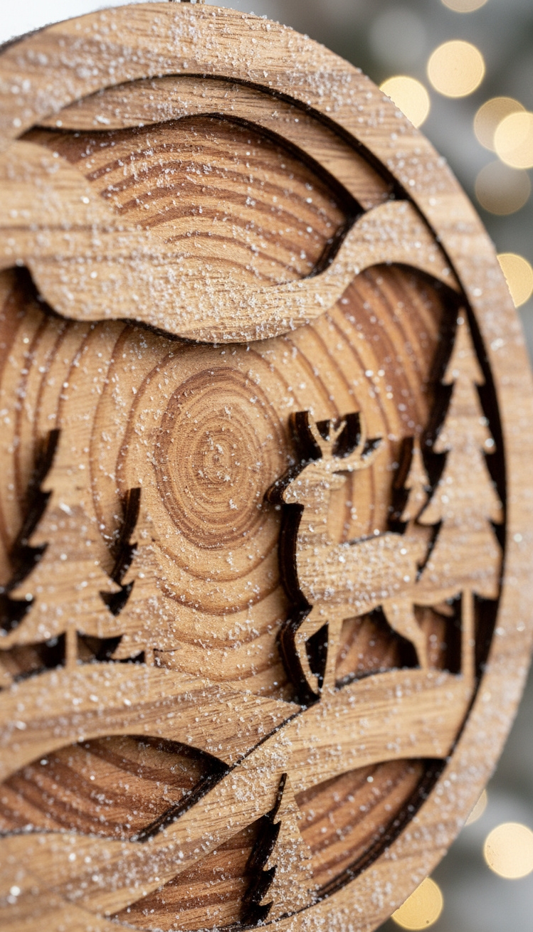 Wood Circle Ornaments - Wood Ornament: Grain and Snow - These wood ornaments show off their natural beauty....