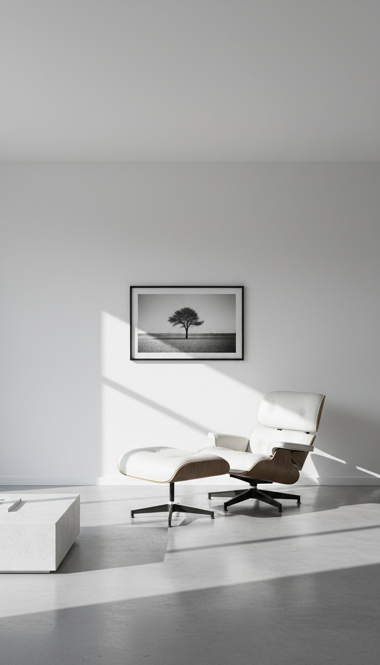 white living room - White Living Room: Minimalist Design Ideas - The concrete floor grounds the room, its cool...