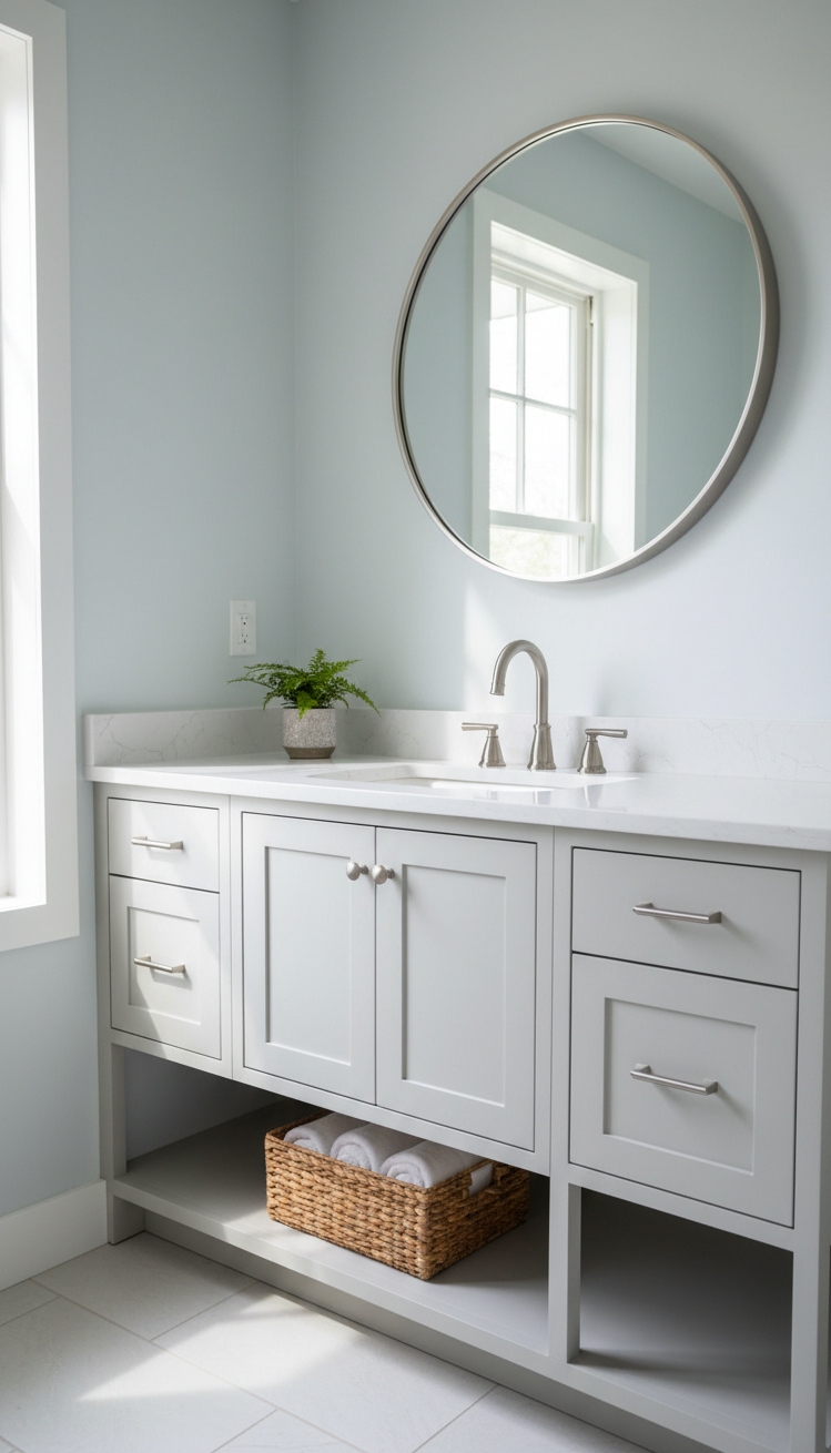 modern cottage vanity - Gray Shaker Vanity: Cottage Charm - These light gray shaker cabinets feel fresh and...