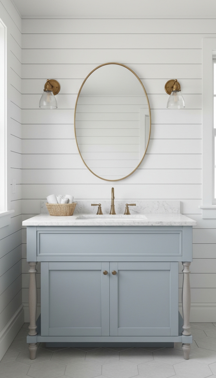 modern cottage vanity - Pale Blue Cottage Vanity Design - The pale blue vanity immediately grabs your attention....