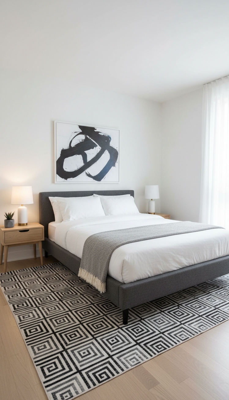 white and gray bedroom - Upholstered Bed Grabs Your Attention First - The gray upholstered bed definitely grabs your attention...