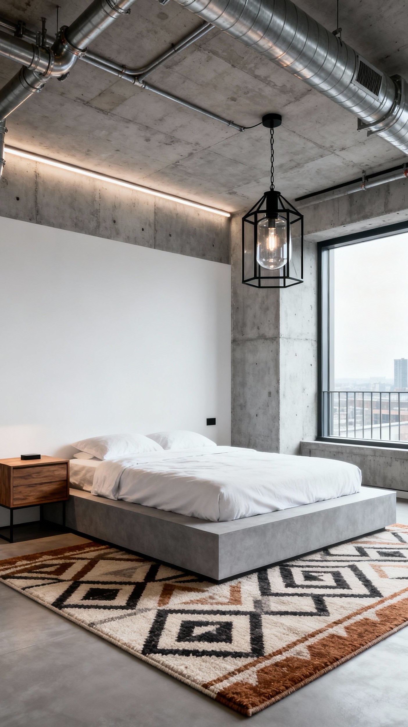 luxury penthouse bedroom - Concrete Walls: Raw Penthouse Bedroom Feel - These concrete walls create a raw, almost unfinished...