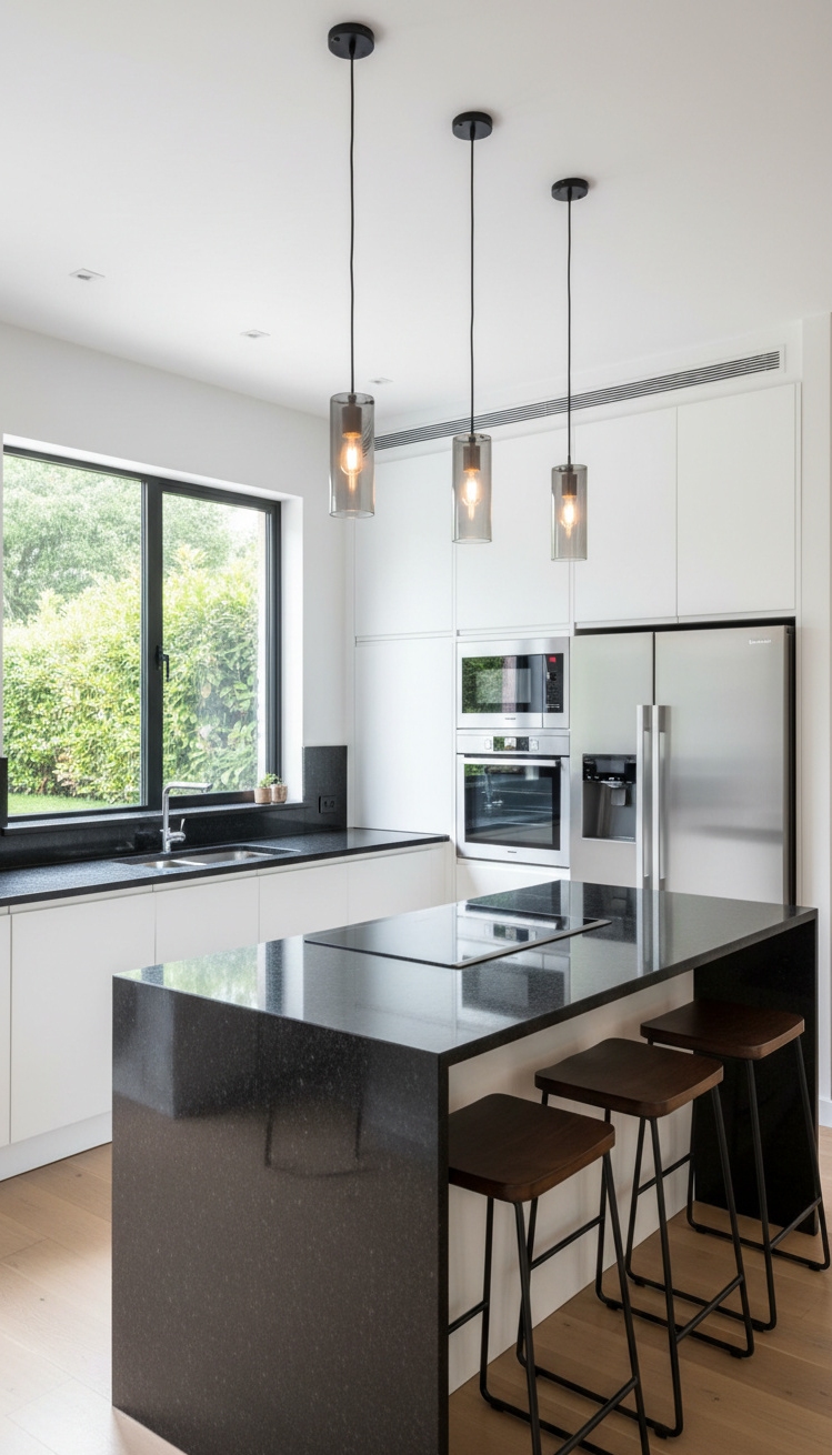 white kitchens with black countertops - White Kitchens, Bold Black Countertops - white kitchens with black countertops - These black countertops anchor the kitchen with a...