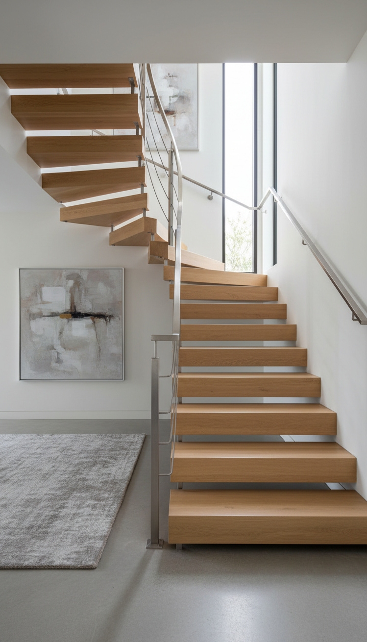 wooden staircase design - Wooden Stair Design: Modern Minimalism - These wooden stairs offer a clean, airy feel....