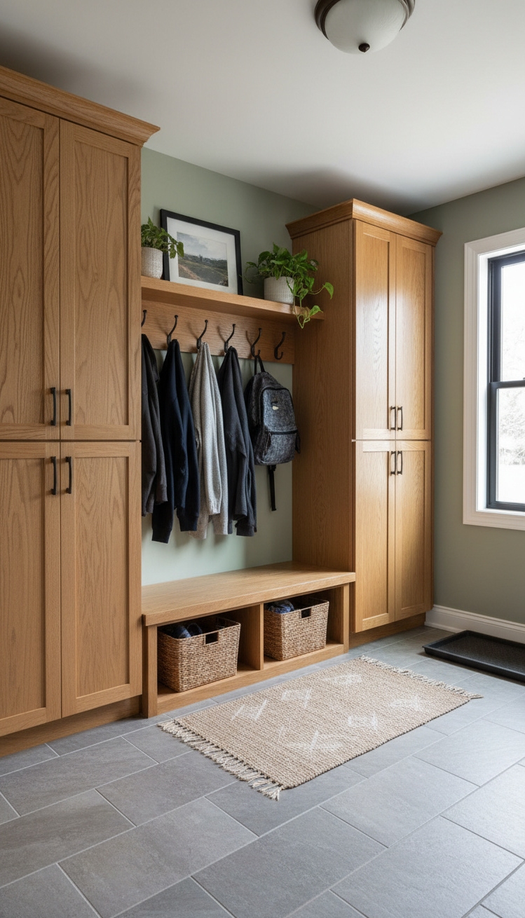 flooring that goes with oak cabinets - Flooring Ideas for Oak Cabinets - flooring that goes with oak cabinets - These gray tiles offer a cool contrast to...