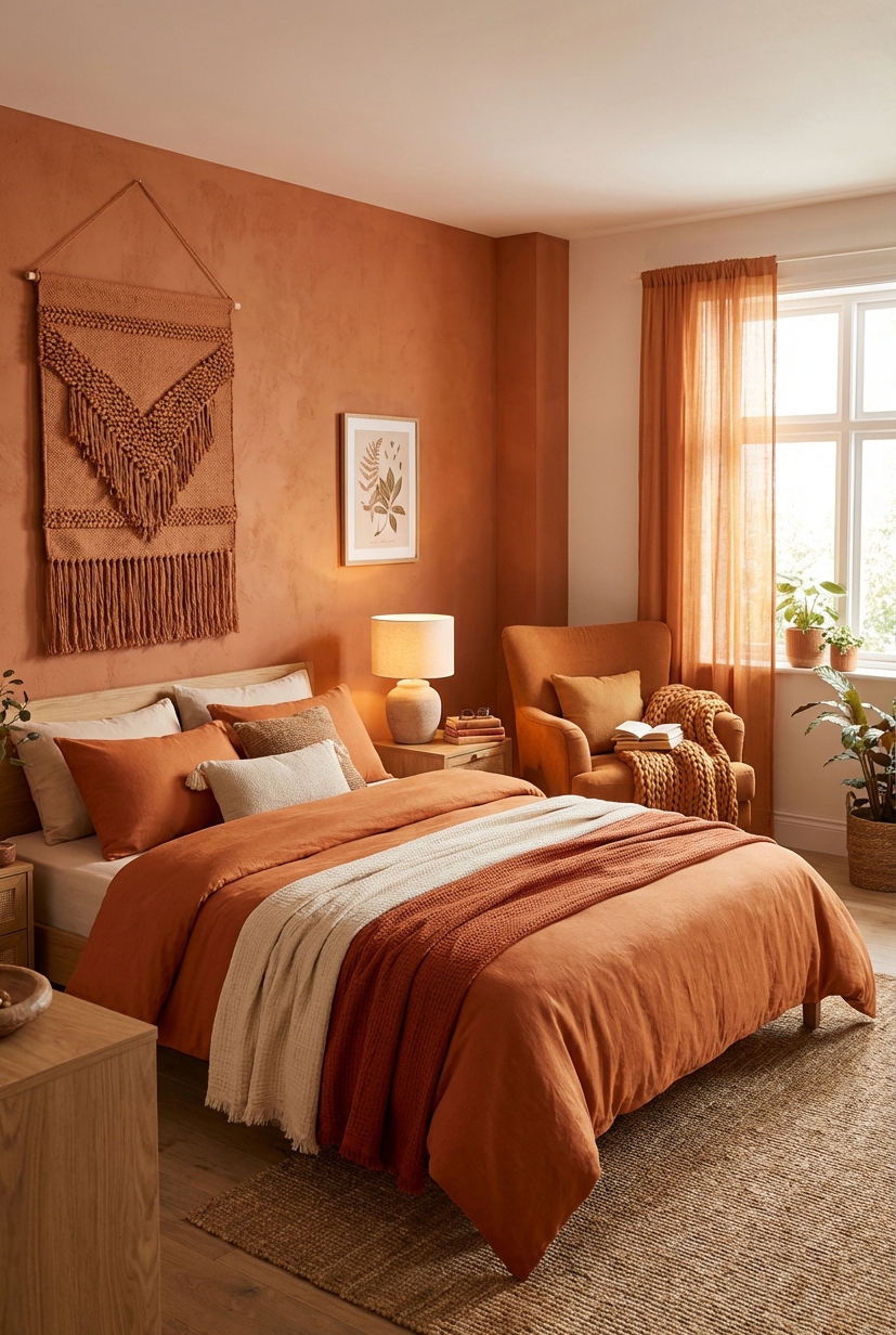 21 Ways to Design Orange Bedrooms - Textured Walls: Orange Room Quality - These textured walls bring a tactile quality to...