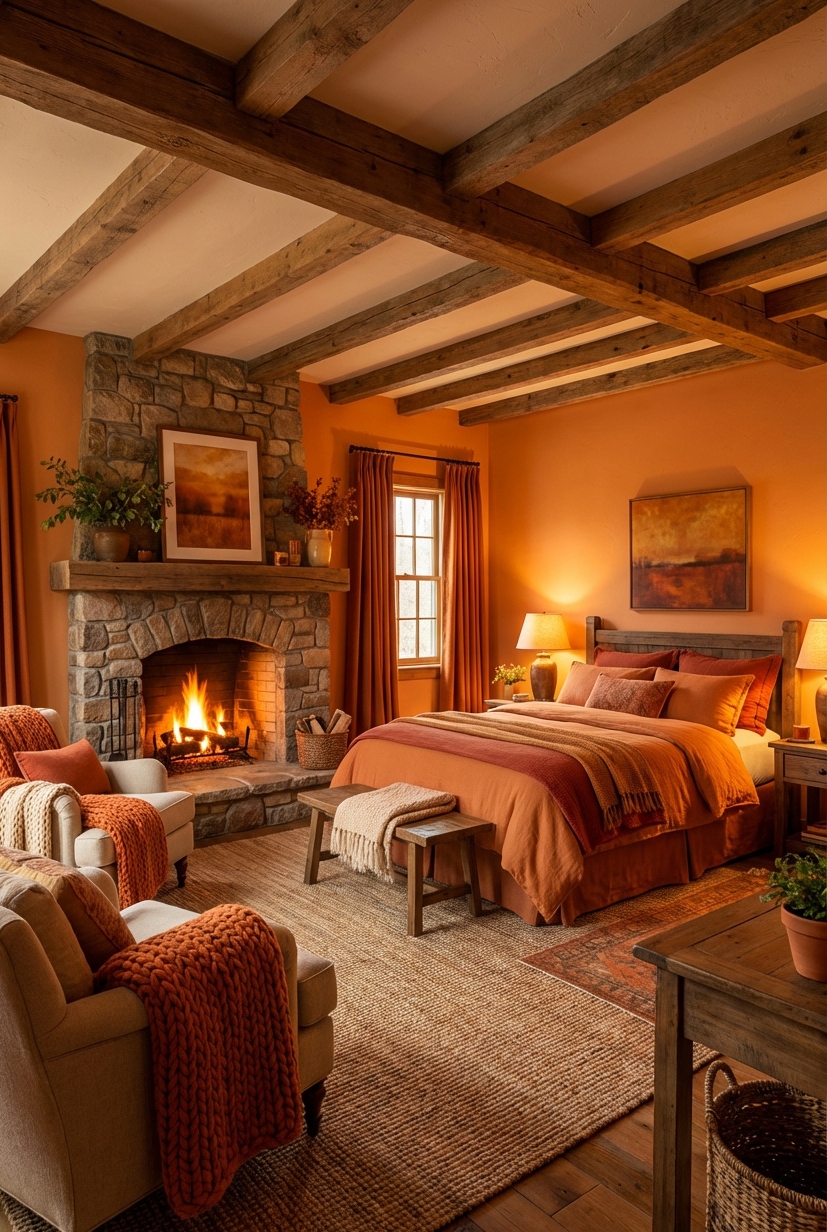 21 Ways to Design Orange Bedrooms - Orange Bedrooms: Textured Walls Create Warmth - These textured walls create a warm, enveloping feel....