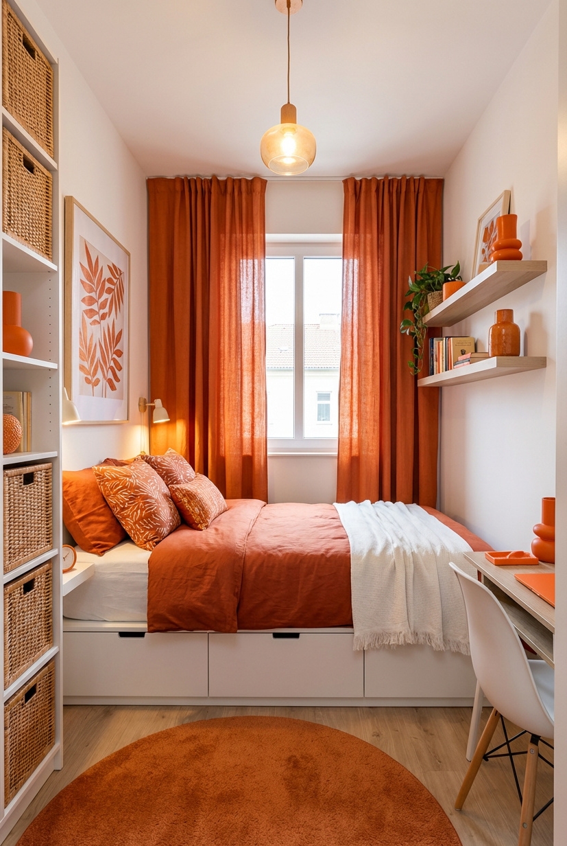21 Ways to Design Orange Bedrooms - Orange Walls: A Burst of Energy - These orange walls bring a burst of energy...
