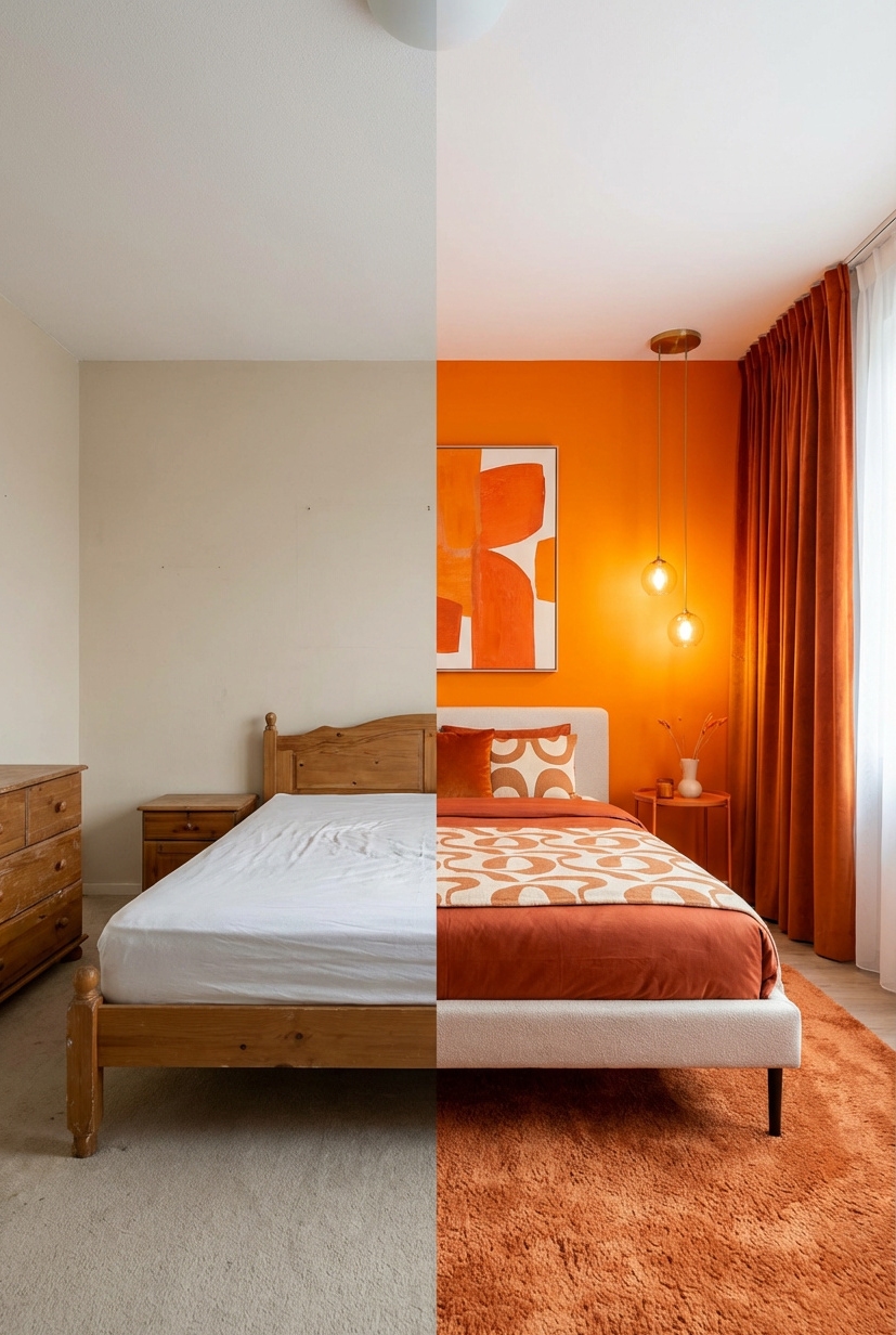 21 Ways to Design Orange Bedrooms - Layered Textiles Invite Bedroom Comfort - These layered textiles invite you to sink into...