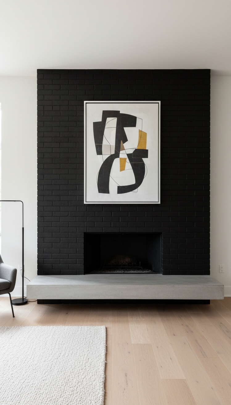 painted brick fireplace - Black Brick Fireplace Design Ideas - These painted brick fireplaces feel so current. The...