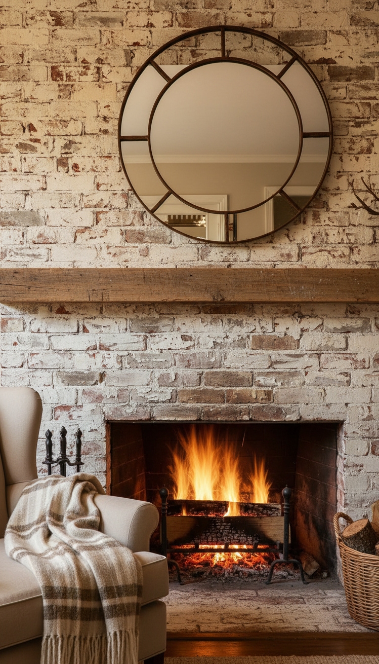 painted brick fireplace - Painted Brick Fireplace: Rustic Design - The painted brick fireplace draws your eye right...